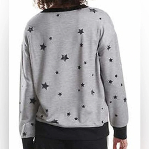 Splendid Heathered Star Pattern Ringer Crewneck in Grey/Black Size M - Picture 4 of 12